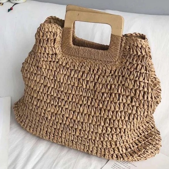 Boho straw large tote top handle summer bag - Picture 7 of 16